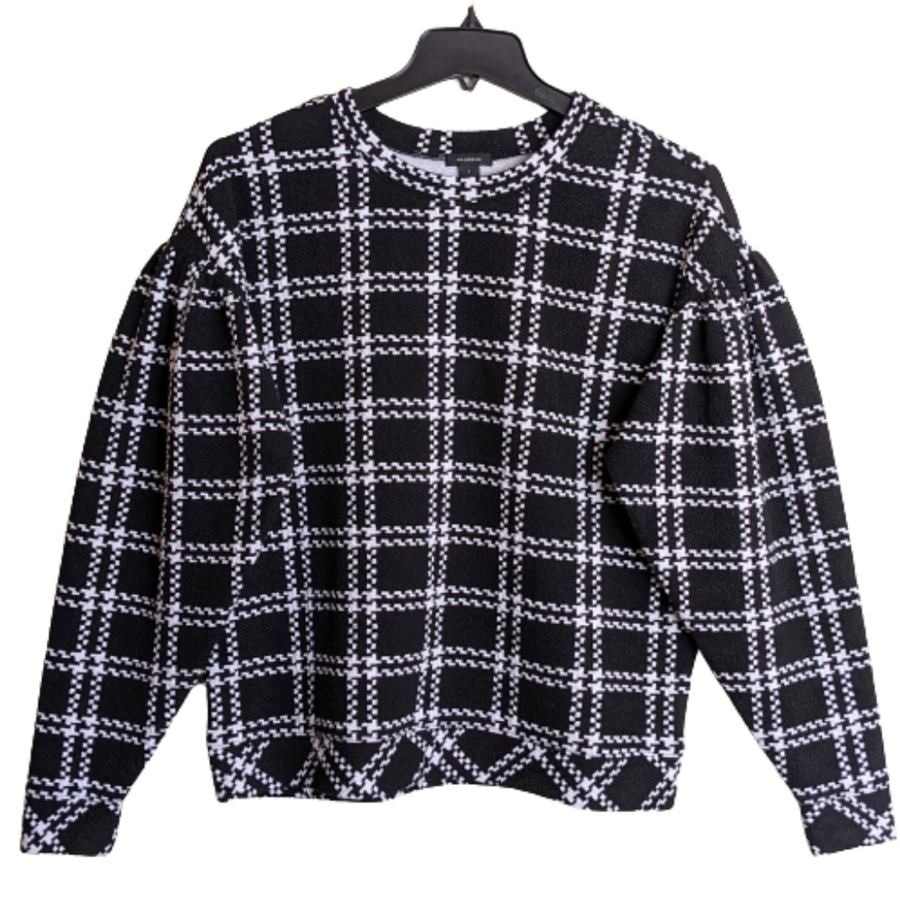 Halogen Top Black White Plaid Knit Size 1X